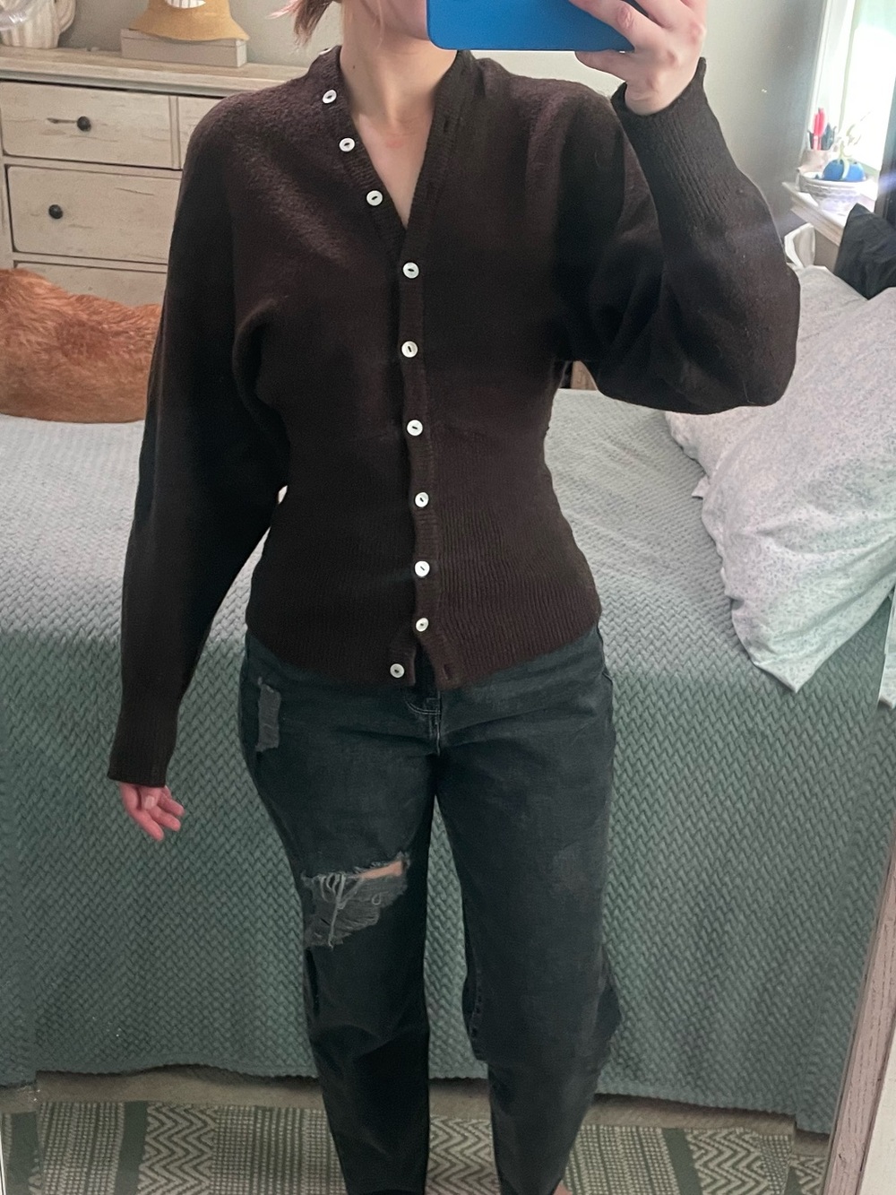Zara Dark Brown Button-Up Ribbed Knit Cardigan